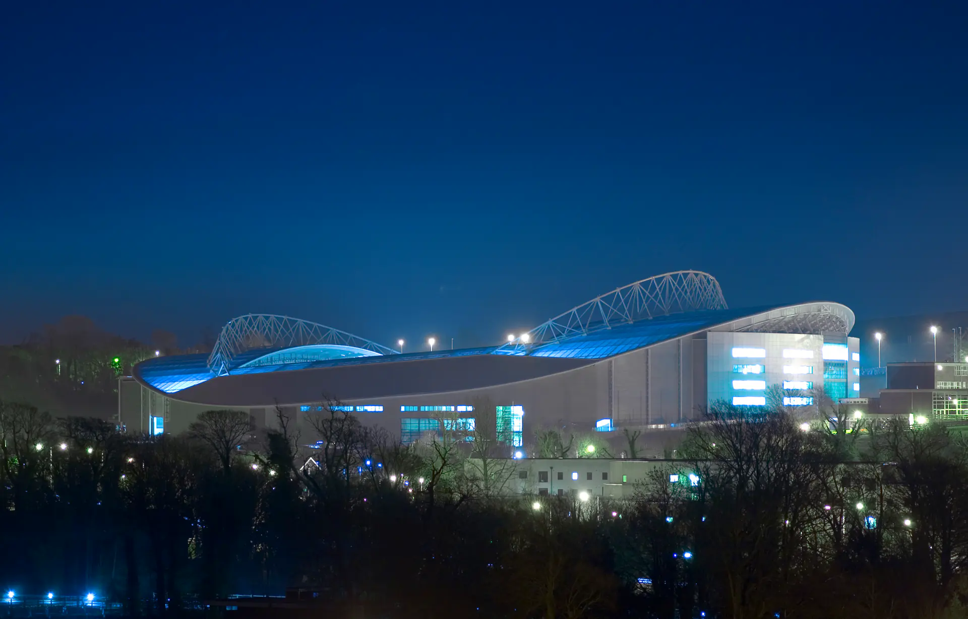 Falmer Stadium at night, home of Brighton & Hove Albion FC