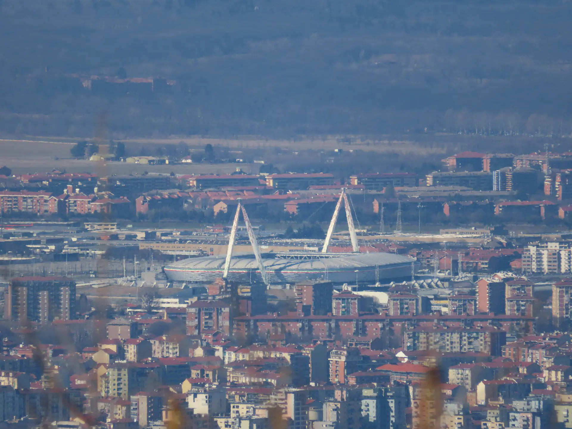 Allianz Stadium (Juventus Stadium) in Turin viewed from Colle della Maddalena, home of Juventus FC